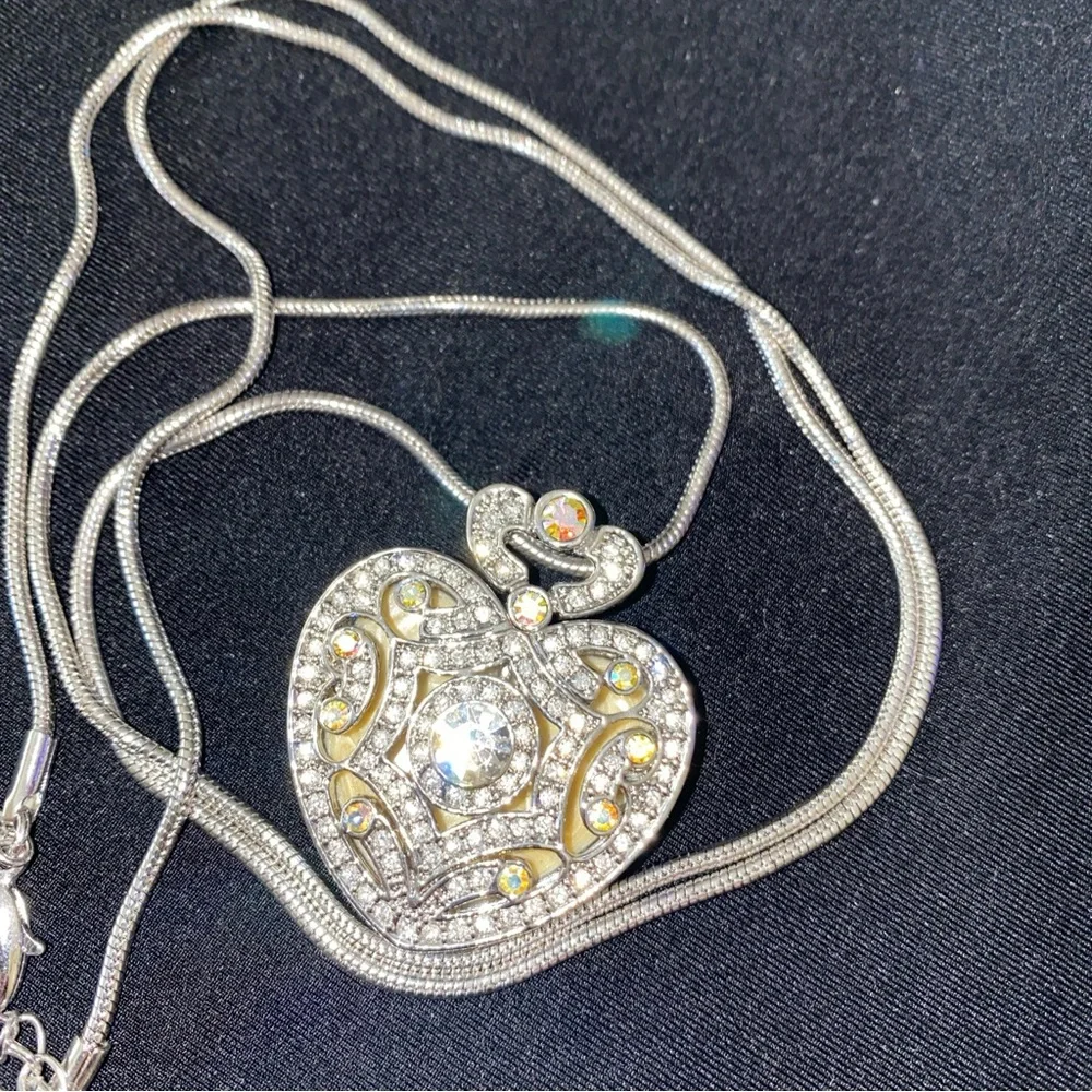Kirks Folly Heart Locket Necklace Rhinestones I REMEMBER YOU BY HEART - Picture 2 of 9